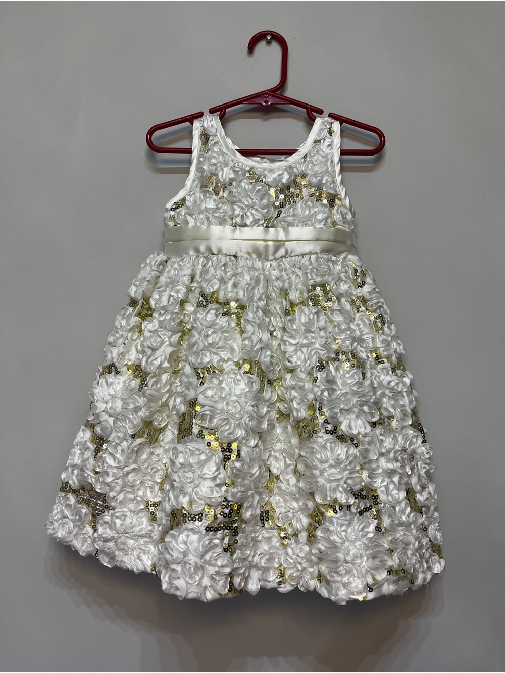 White & Gold Floral Rosette Party Toddler Dress size 24 months / 2T - Picture 3 of 12